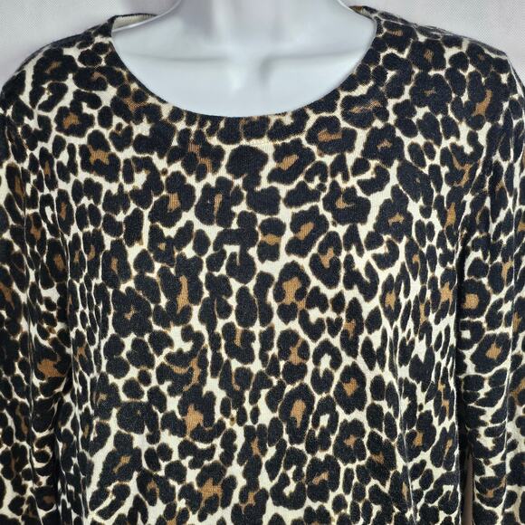 J. Crew 100% Merino Wool Crewneck Pullover Sweater Leopard Print Women's Small - Picture 2 of 10